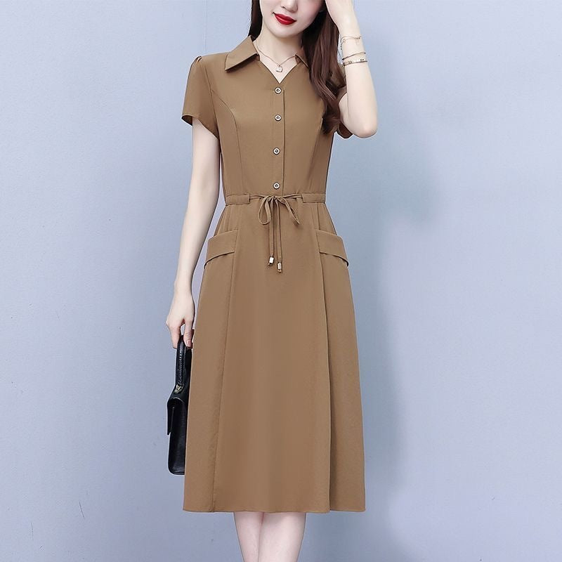 Elegant Women's Waist-Slimming Suit Dress for Summer in Polyester