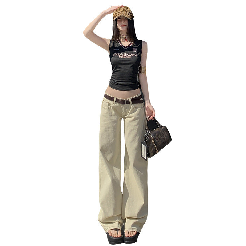 Retro hot girl style low-waisted wide-leg pants