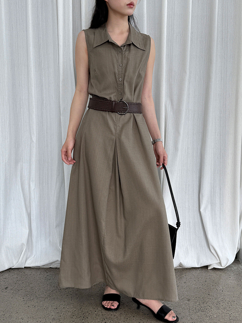 Waist-cinching sleeveless dress