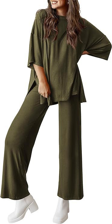 Casual short-sleeved top and wide-leg pants