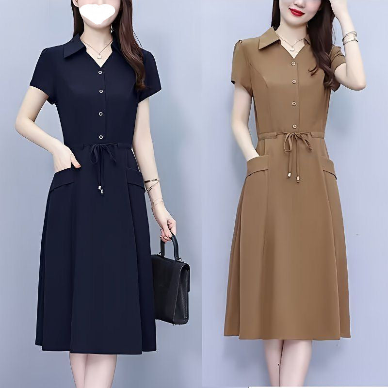 Elegant Women's Waist-Slimming Suit Dress for Summer in Polyester
