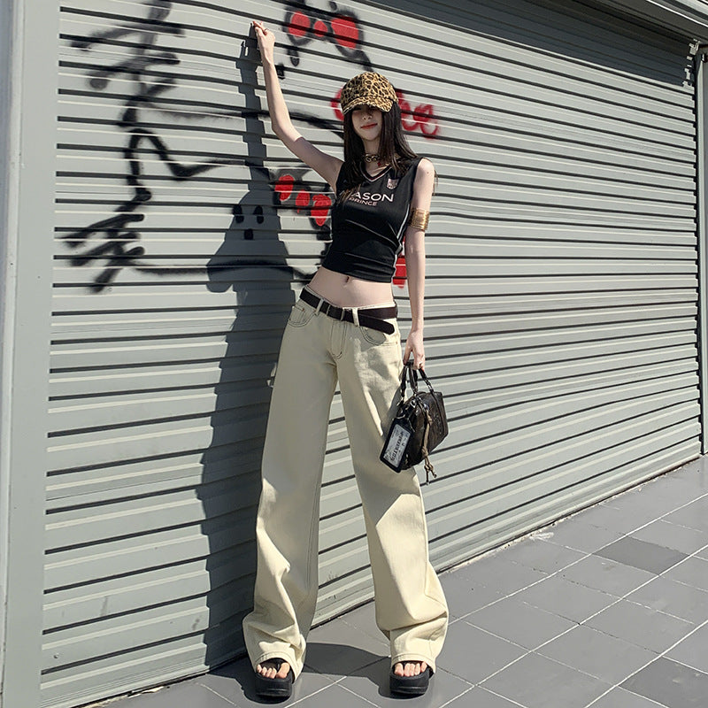 Retro hot girl style low-waisted wide-leg pants