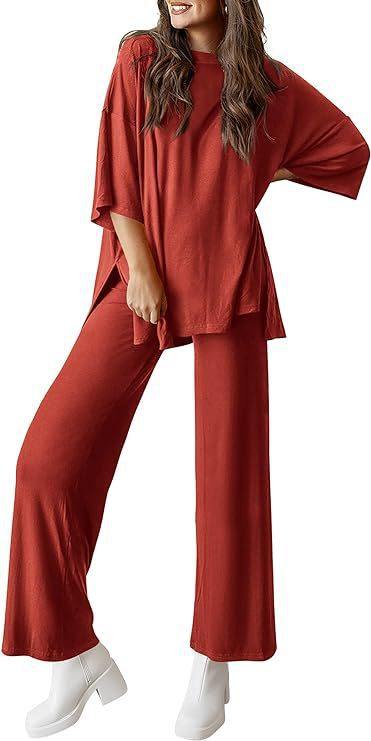 Casual short-sleeved top and wide-leg pants