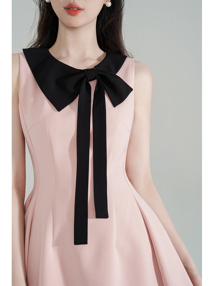 Tweed Style Pink Bows Halter Neck Dress