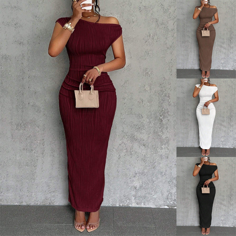 Cute Fashion Water Ripple Slant Shoulder dress