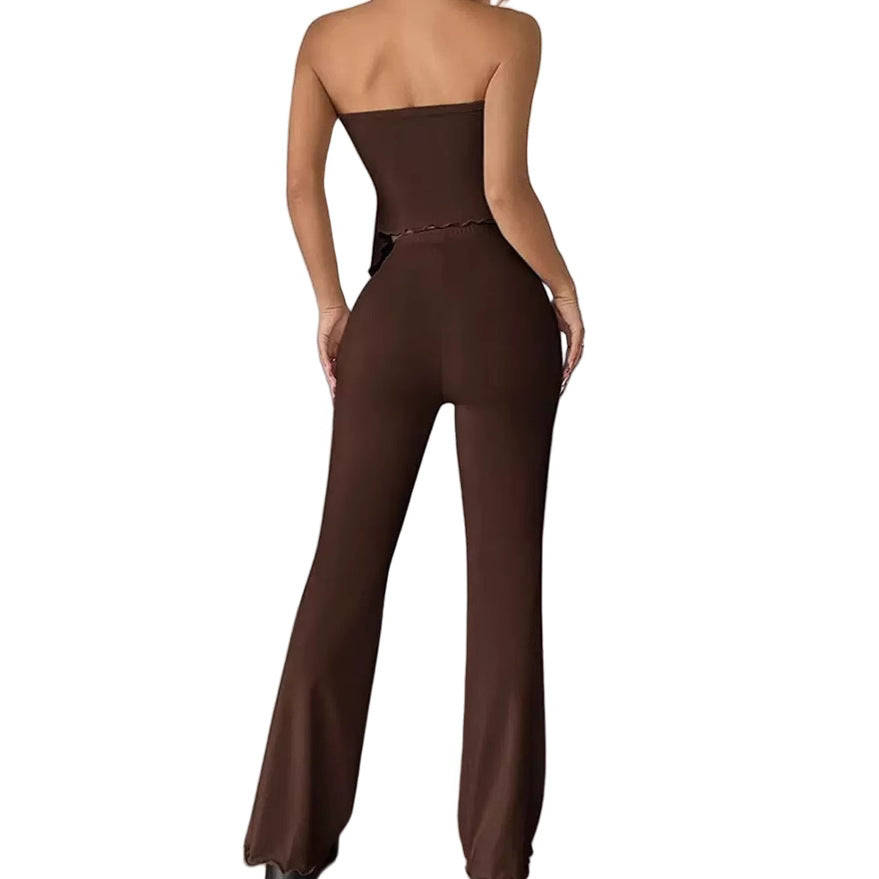 Ribboned top and wide-leg pants set