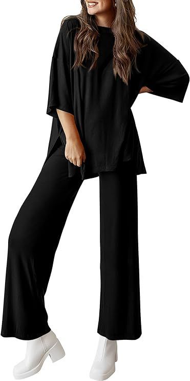Casual short-sleeved top and wide-leg pants