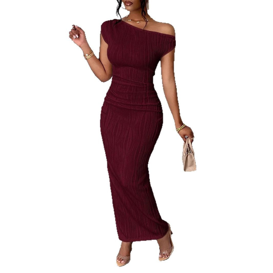 Cute Fashion Water Ripple Slant Shoulder dress