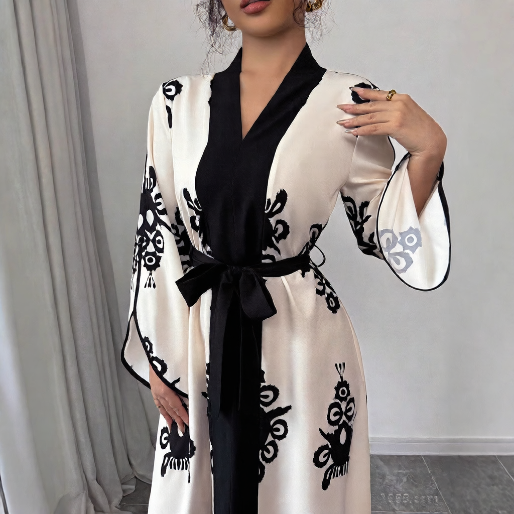 Contrasting-color beach-style printed buttoned dress
