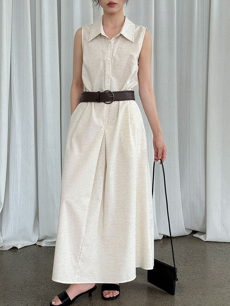Waist-cinching sleeveless dress