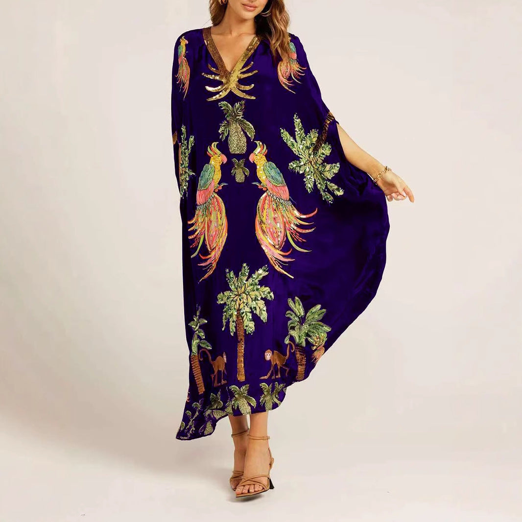 Women's V-neck Animal Print Loose Dress