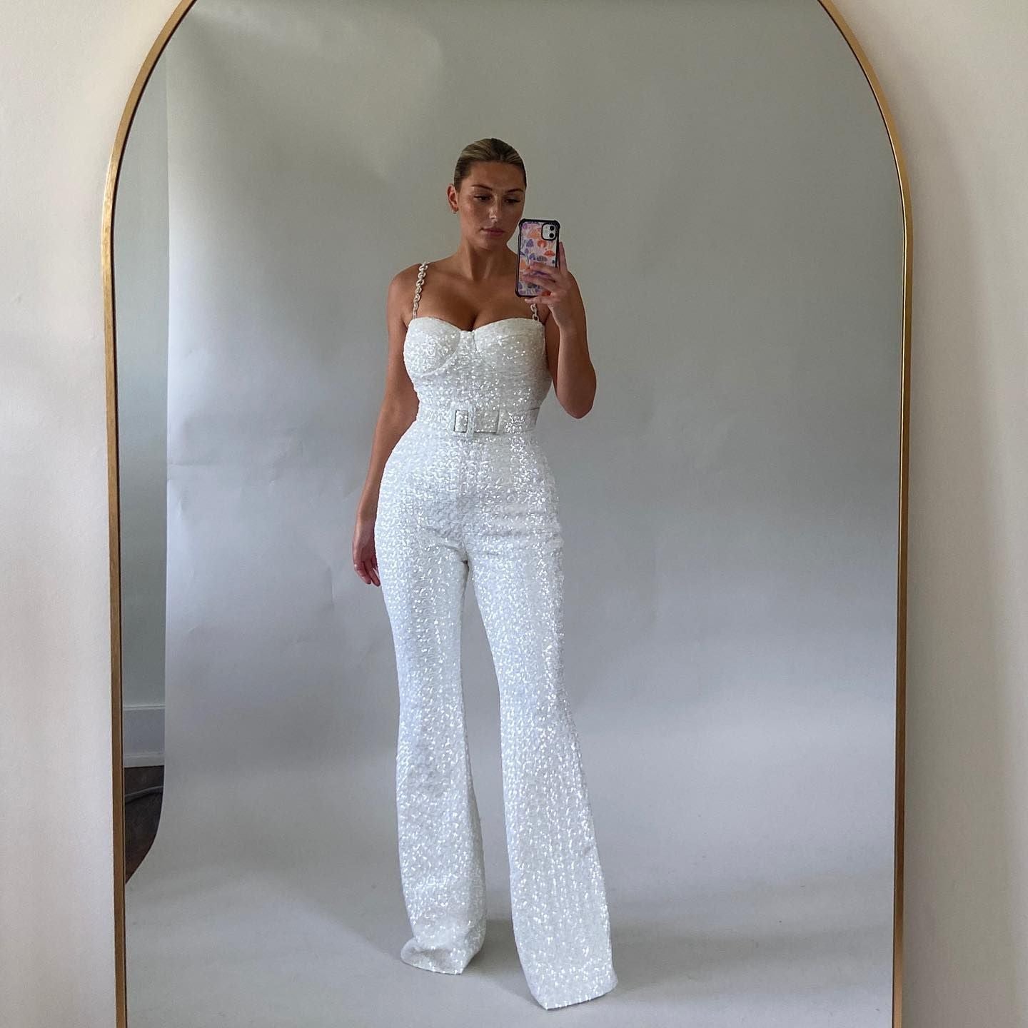 Fashionable and sexy chain belt slim-fit jumpsuit