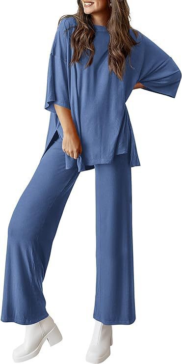 Casual short-sleeved top and wide-leg pants