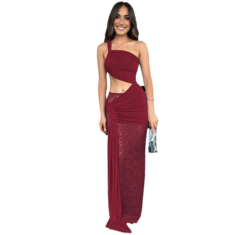 Ruffled lace dress with a hollowed-out design