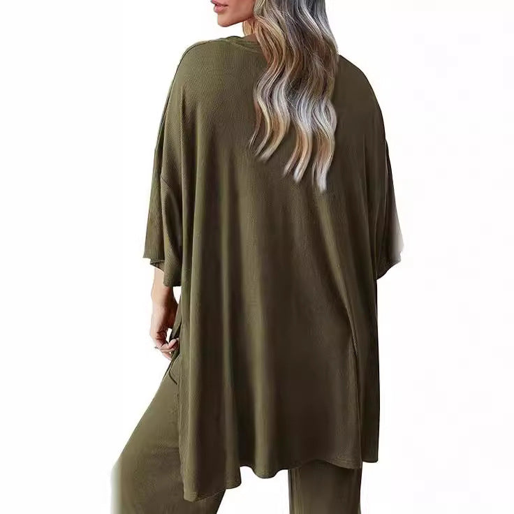 Casual short-sleeved top and wide-leg pants