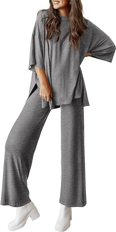 Casual short-sleeved top and wide-leg pants