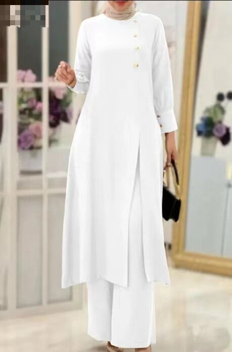 Women's Two-Piece Elegant Long Shirt Wide Leg Pants Set
