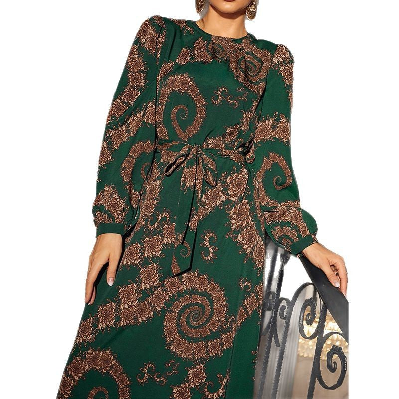 Long-Sleeved Dress Retro Long Skirt