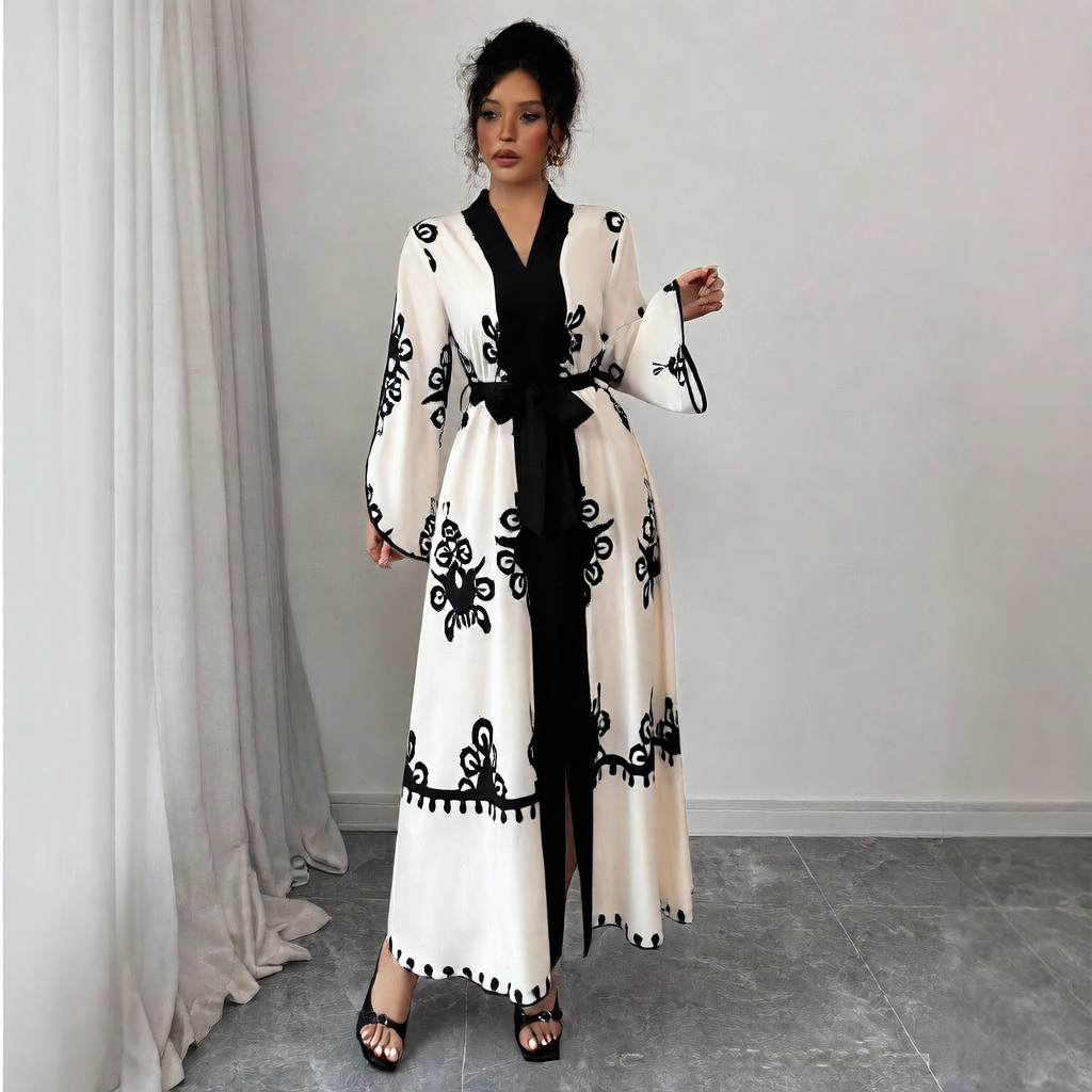 Contrasting-color beach-style printed buttoned dress