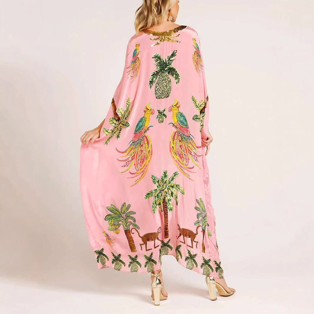 Women's V-neck Animal Print Loose Dress