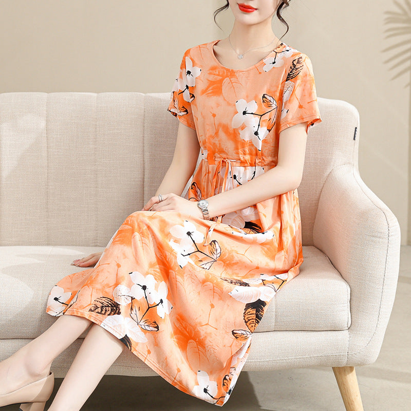 Cotton and silk dress for middle-aged summer