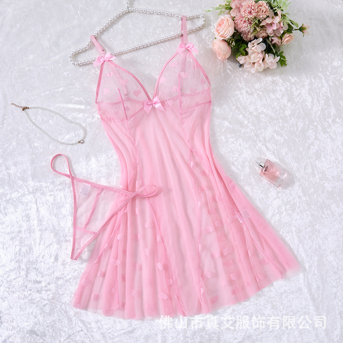 Sexy Deep V Backless Mesh Nightgown