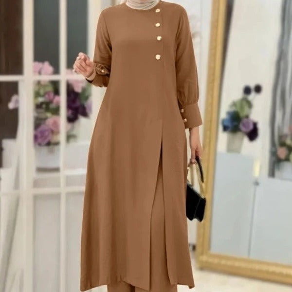 Women's Two-Piece Elegant Long Shirt Wide Leg Pants Set