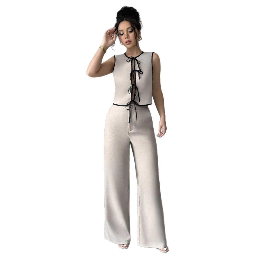 Sleeveless Lace-Up Top Wide-Leg Pants