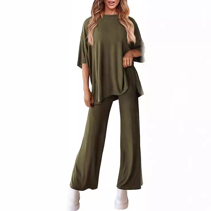 Casual short-sleeved top and wide-leg pants