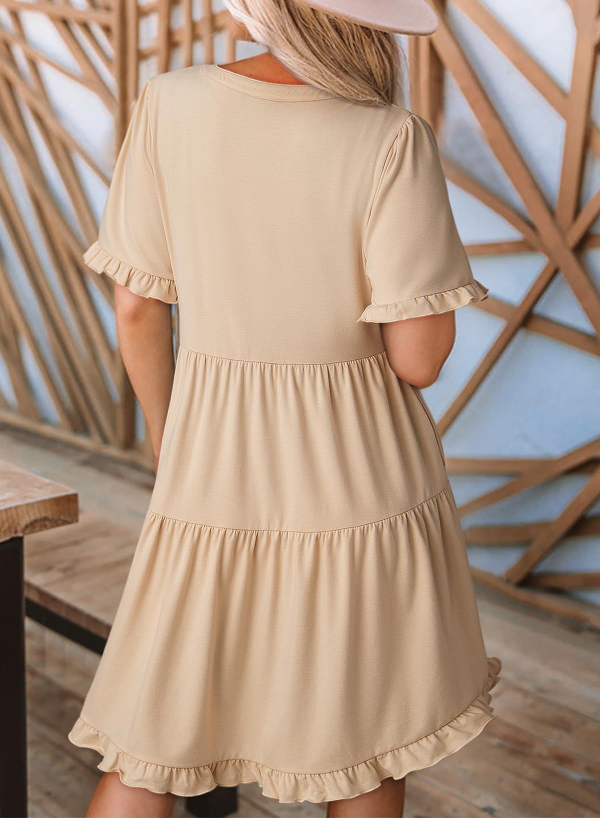 Womens Dresses Summer Spring V Neck Short Sleeve Casual A Line Flowy Swing Dress Mini Dress