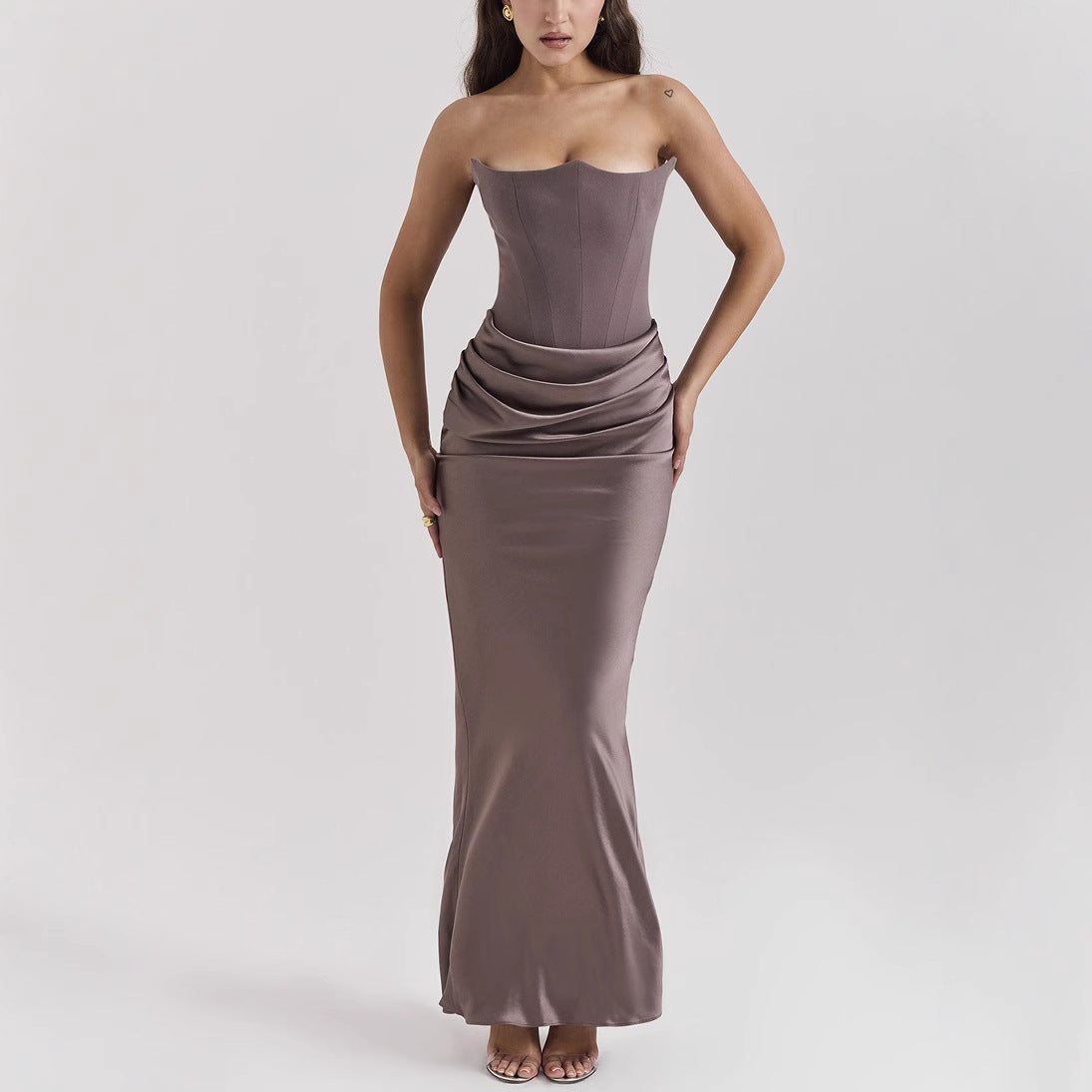 Strapless and backless evening dress