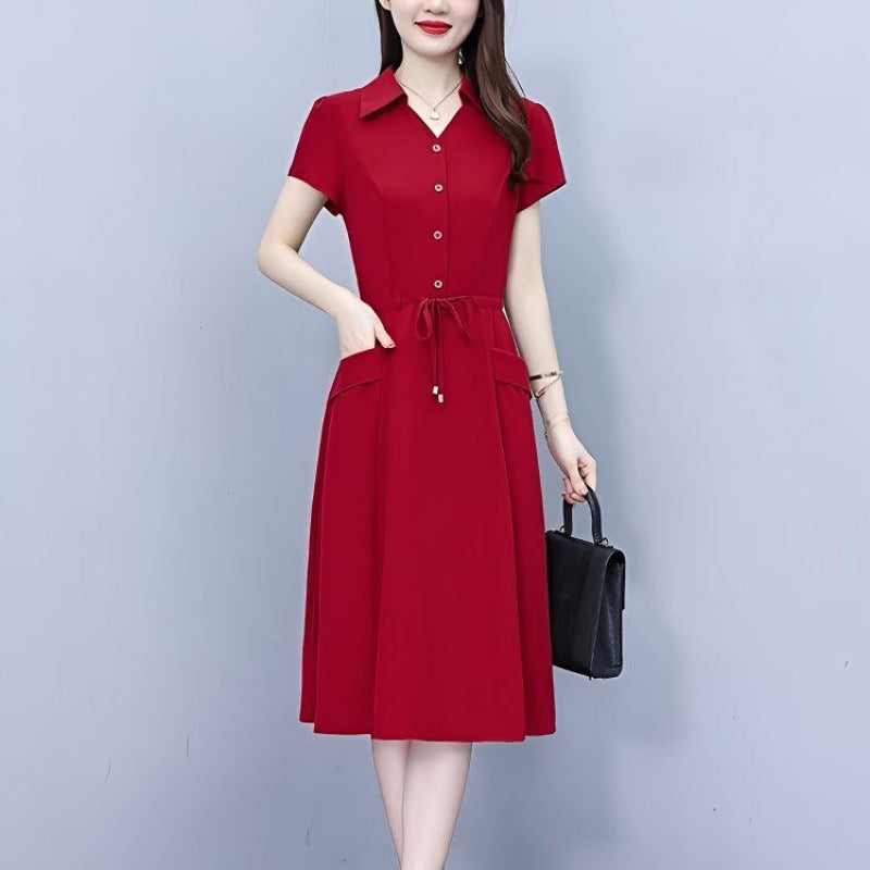 Elegant Women's Waist-Slimming Suit Dress for Summer in Polyester