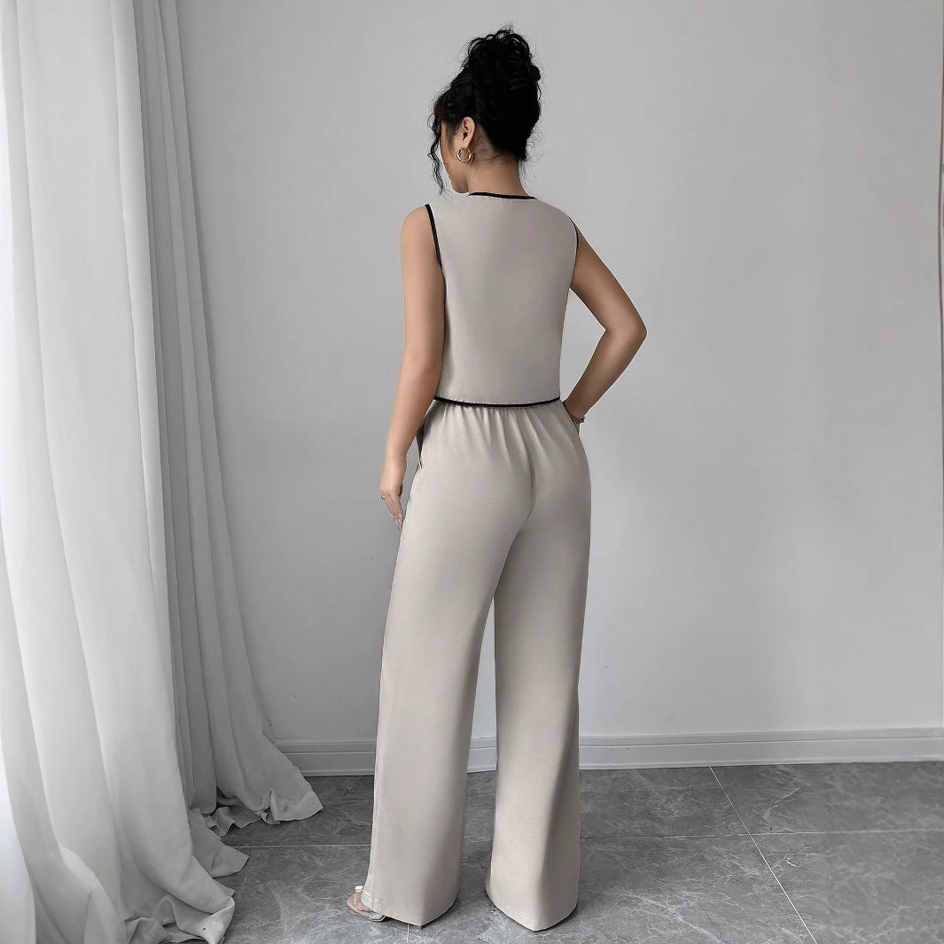 Sleeveless Lace-Up Top Wide-Leg Pants