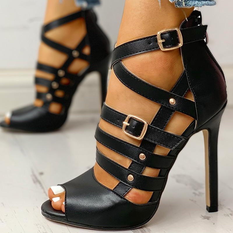 High-heeled riveted clasp high-heeled women's sandals