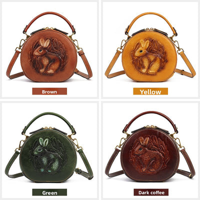 Women's Genuine Leather Round Shoulder Bag by Glamytek