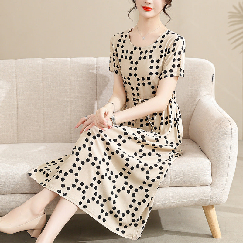 Cotton and silk dress for middle-aged summer
