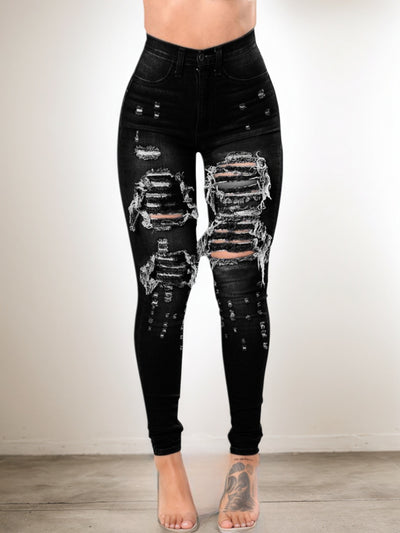 Versatile Women's High Waisted Elastic Ripped Tight Jeans, High-quality, Easy To Fit, Comfortable And Fashionable - Street Style Sexy Basic Jeans, Women's Jeans And Clothing by Glamytek
