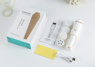 4 In 1 USB Rechargeable Electric Facial Cleansing Brush Soft Skin Care Portable Massager Face Brush Deep Cleaning Device by Glamytek