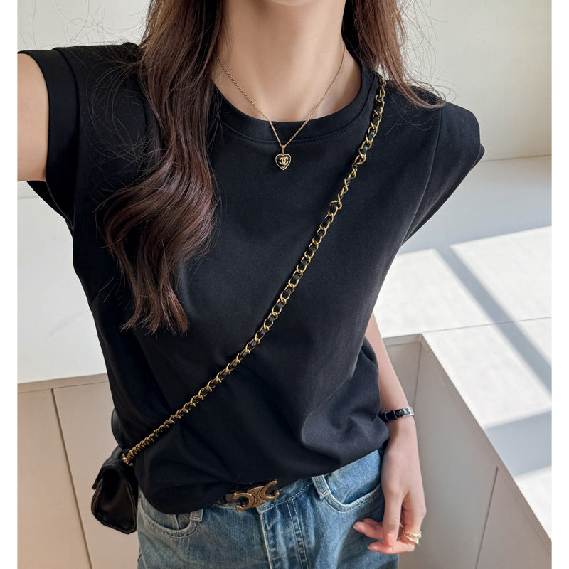Round Neck Sleeveless Cotton T-shirt for Women by Glamytek