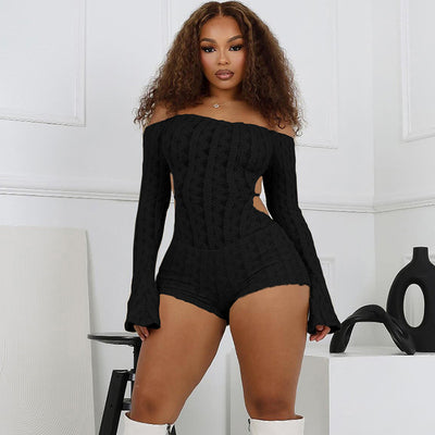 Backless Long Sleeve High Waist Slim Fit Jumpsuit Polyester