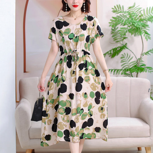 Cotton and silk dress for middle-aged summer