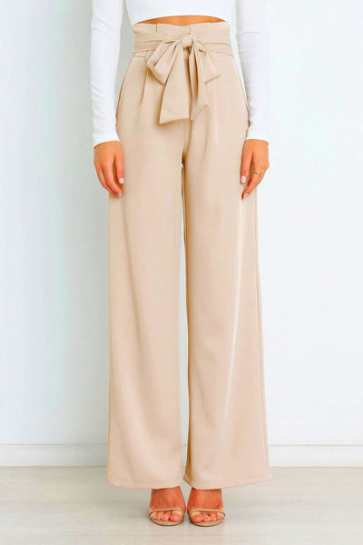 Wide-leg high-waisted lace-up dress pants woman by Glamytek
