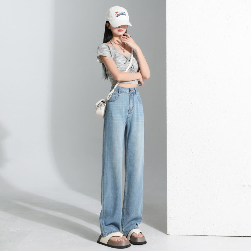 Light blue skinny Tencel wide-leg jeans