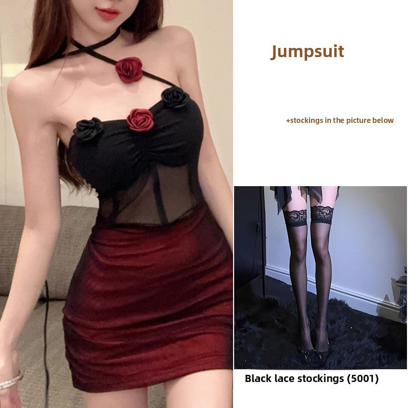 Dark style girl netted dress