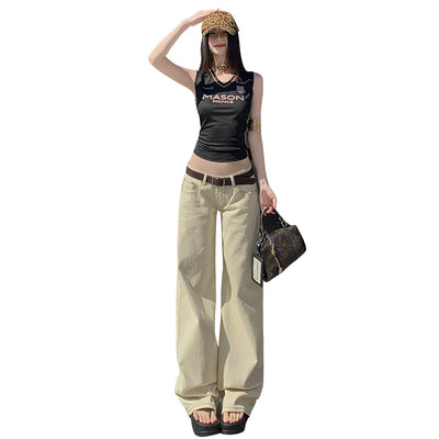 Retro hot girl style low-waisted wide-leg pants by Glamytek