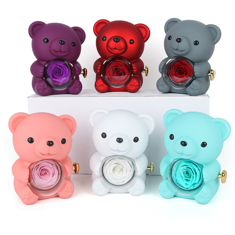 Hug Bear Flip Surprise Rose Flower Jewelry Box
