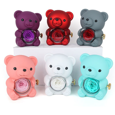 Hug Bear Flip Surprise Rose Flower Jewelry Box