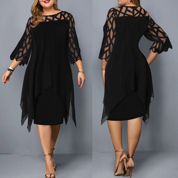 Lace-stitched three-quarter-length dress