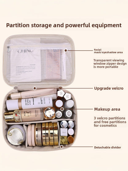 Portable hand-held zoned makeup bag