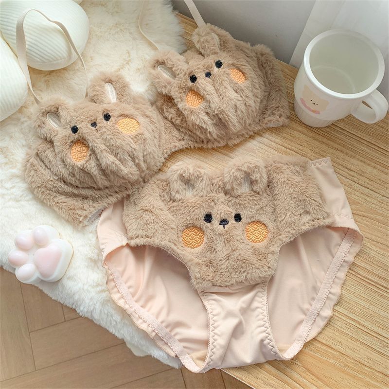 Soft Bear & Bunny Lolita Push-up Bra Set for Winter